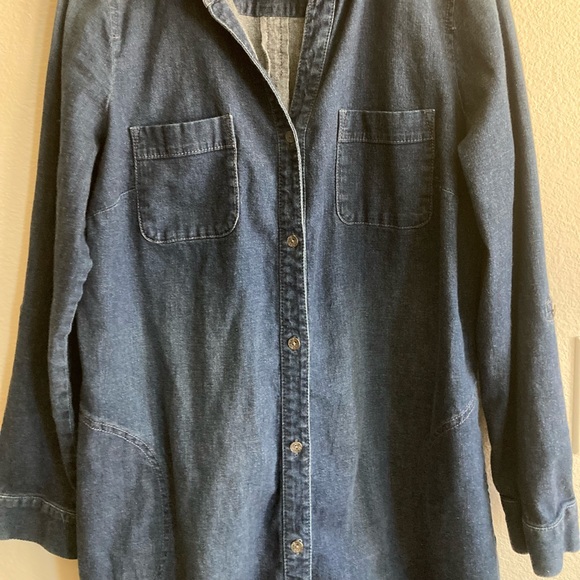 J. Jill Denim Button Down Shirt Dress W/ Pockets, Medium - Picture 9 of 10